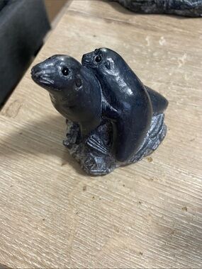 Black Seal Pair Sculpture Accent for Home Decor
